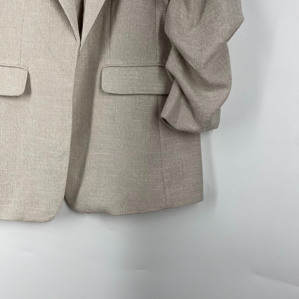 Esqualo Womens summer nubby sand colored ruched 3/4 Sleeve Blazer Size 12 - Picture 7 of 14